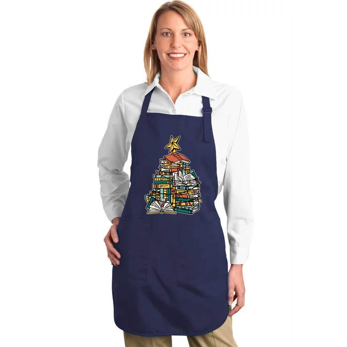 Christmas Book Lover Xmas Tree Reading Nerd Full-Length Apron With Pocket