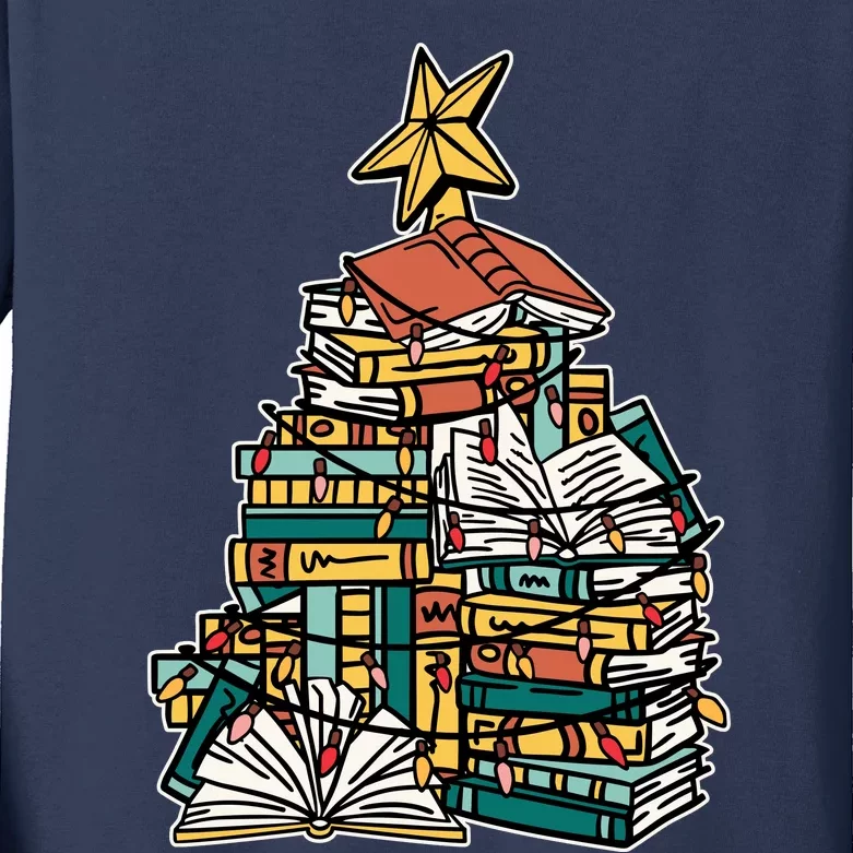 Christmas Book Lover Xmas Tree Reading Nerd Kids Long Sleeve Shirt