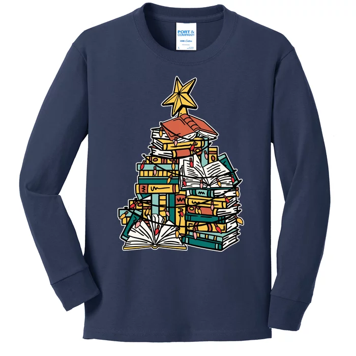 Christmas Book Lover Xmas Tree Reading Nerd Kids Long Sleeve Shirt