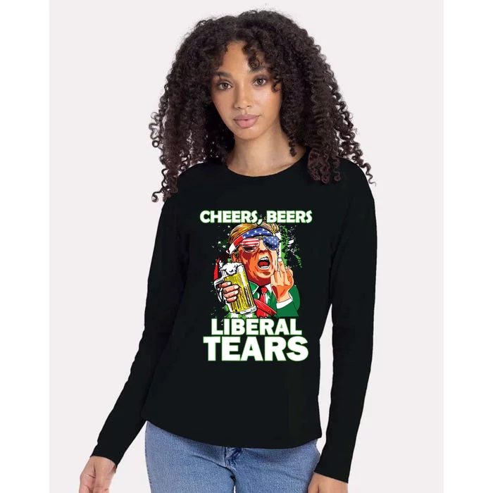 Cheers Beers Liberal Tears Trump Holding Beer Patricks Day Womens Cotton Relaxed Long Sleeve T-Shirt