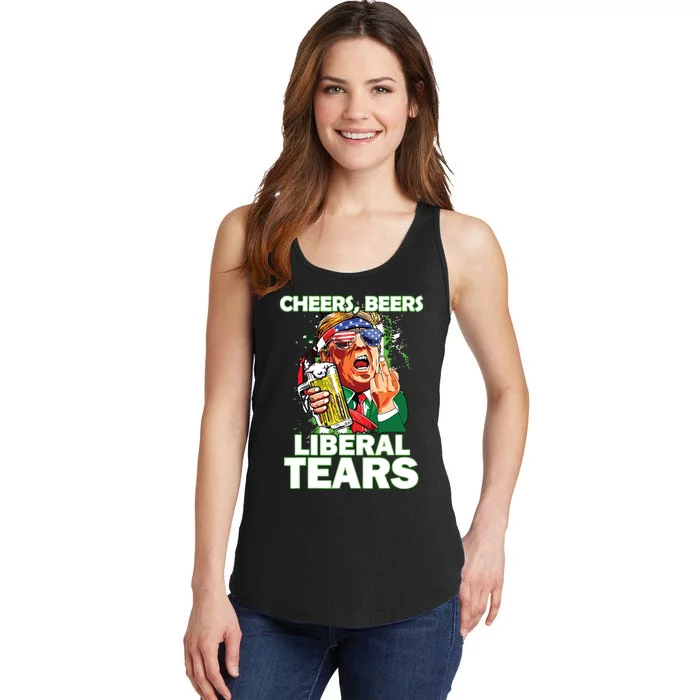 Cheers Beers Liberal Tears Trump Holding Beer Patricks Day Ladies Essential Tank