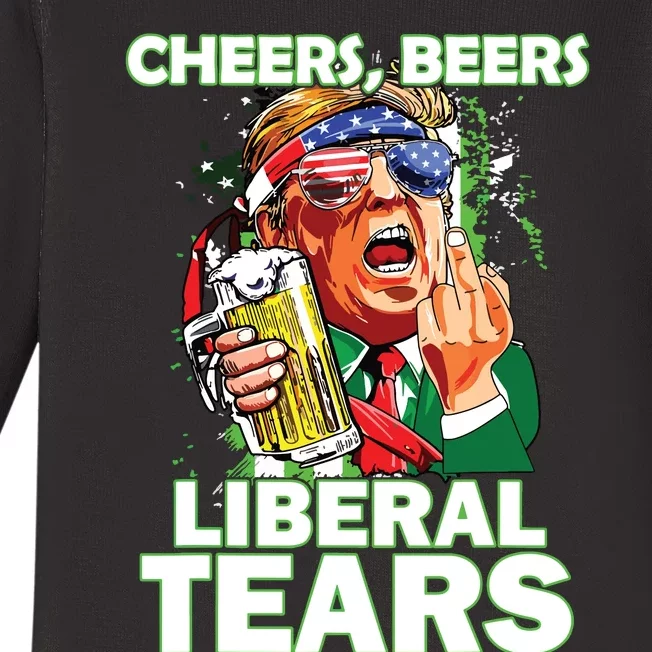 Cheers Beers Liberal Tears Trump Holding Beer Patricks Day Baby Long Sleeve Bodysuit