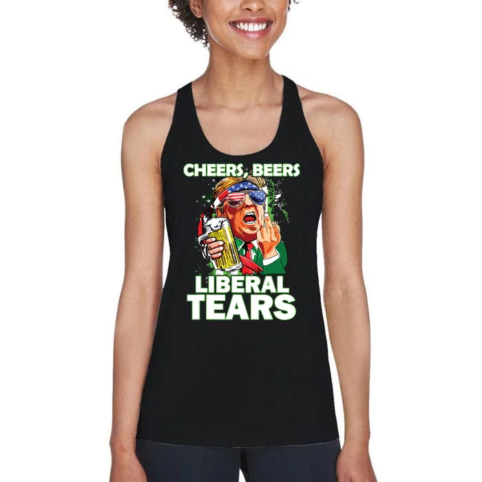 Cheers Beers Liberal Tears Trump Holding Beer Patricks Day Women's Racerback Tank