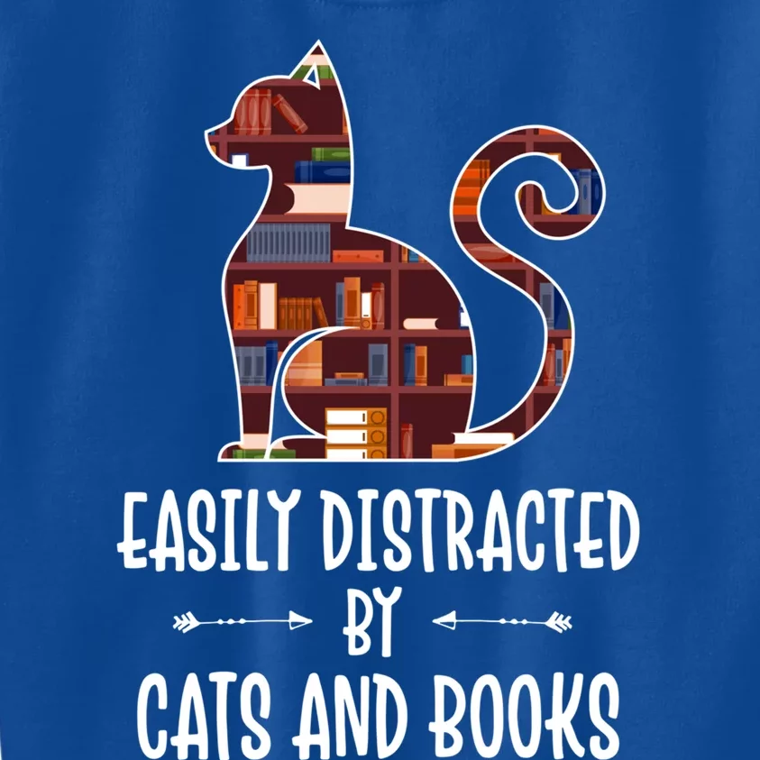 Cat Book Lovers Gift Easily Distracted By Cats And Books Cool Gift Kids Sweatshirt