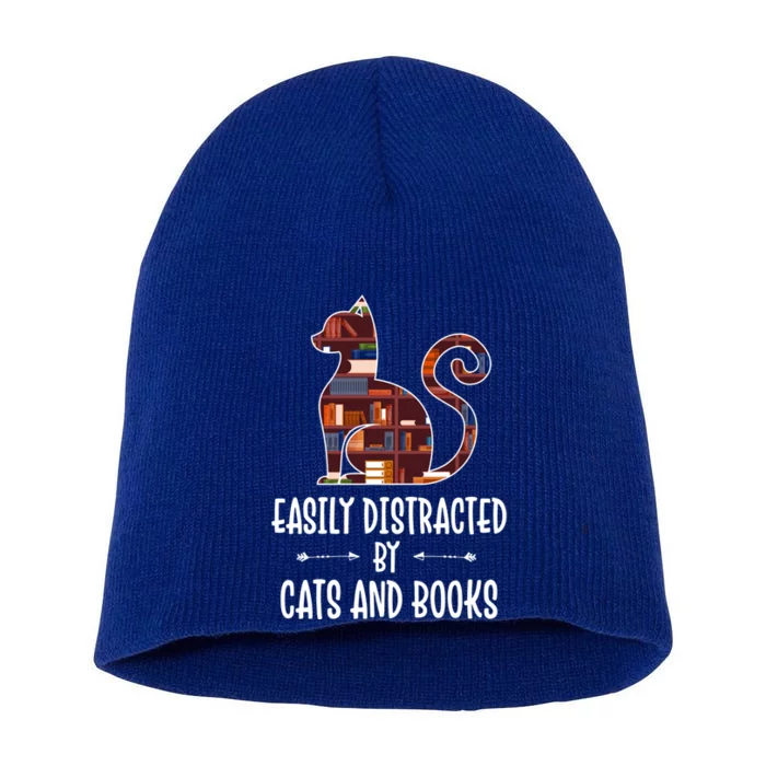 Cat Book Lovers Gift Easily Distracted By Cats And Books Cool Gift Short Acrylic Beanie