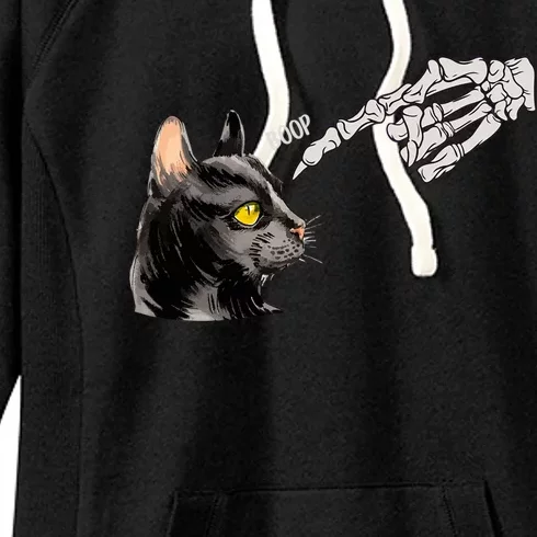 Cat Black Lover Skeleton Hand Boop Funny Halloween Kitten Gift Women's Fleece Hoodie