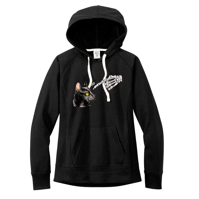 Cat Black Lover Skeleton Hand Boop Funny Halloween Kitten Gift Women's Fleece Hoodie