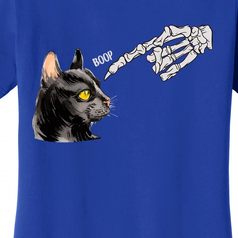 Cat Black Lover Skeleton Hand Boop Funny Halloween Kitten Gift Women's T-Shirt