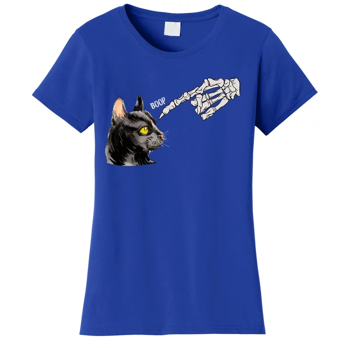 Cat Black Lover Skeleton Hand Boop Funny Halloween Kitten Gift Women's T-Shirt