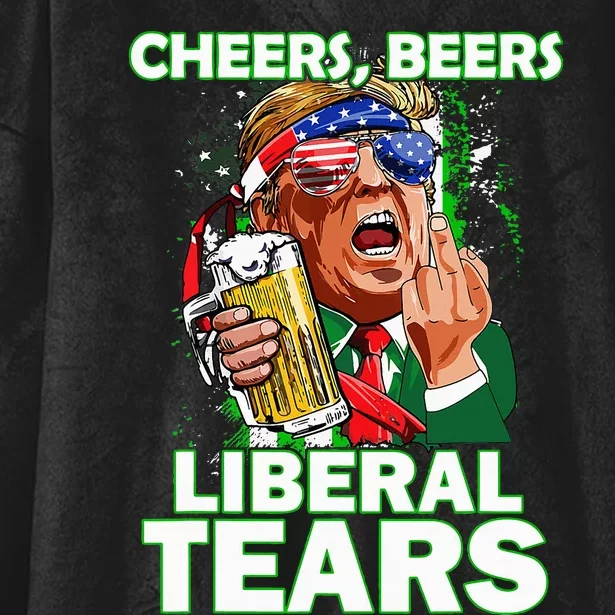 Cheers Beers Liberal Tears Trump Holding Beer Hooded Wearable Blanket