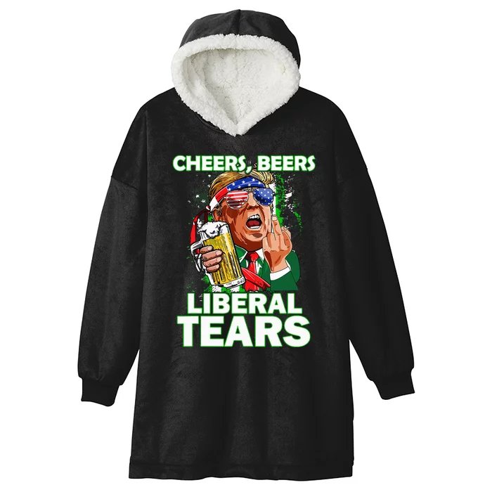 Cheers Beers Liberal Tears Trump Holding Beer Hooded Wearable Blanket