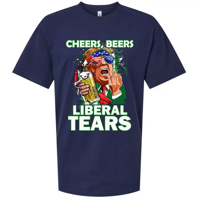 Cheers Beers Liberal Tears Trump Holding Beer Sueded Cloud Jersey T-Shirt