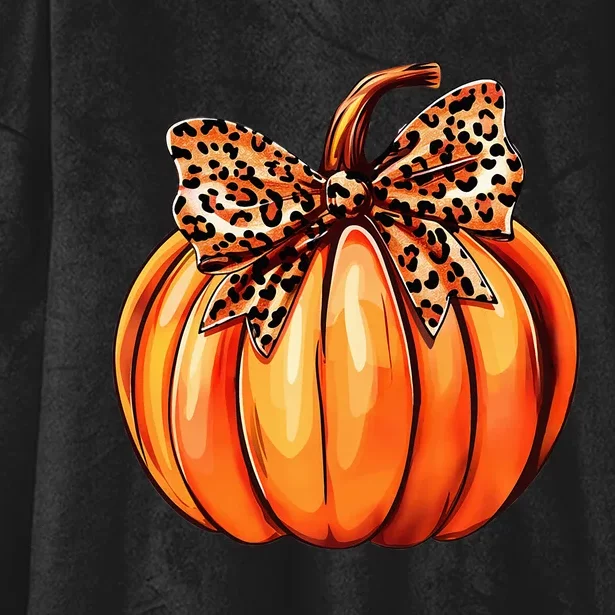 Coquette Bow Leopard Pumpkin Thanksgiving Rustic Fall Women Hooded Wearable Blanket