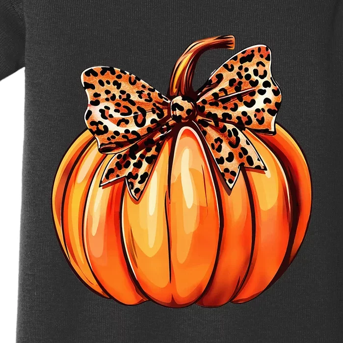 Coquette Bow Leopard Pumpkin Thanksgiving Rustic Fall Women Baby Bodysuit