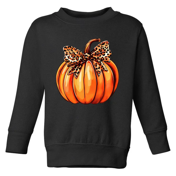 Coquette Bow Leopard Pumpkin Thanksgiving Rustic Fall Women Toddler Sweatshirt