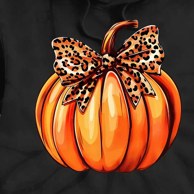 Coquette Bow Leopard Pumpkin Thanksgiving Rustic Fall Women Tie Dye Hoodie