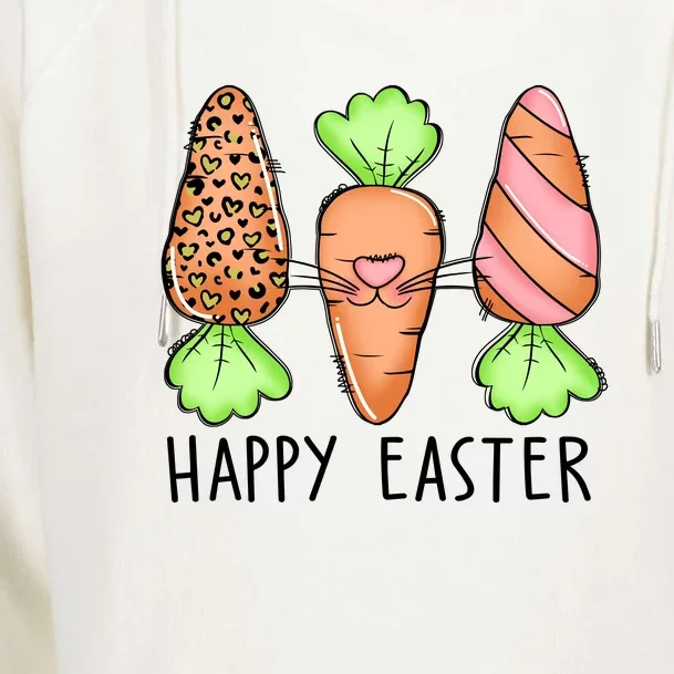 Cute Bunny Leopard Plaid Carrots Egg Hunting Happy Easter Day Womens Funnel Neck Pullover Hood