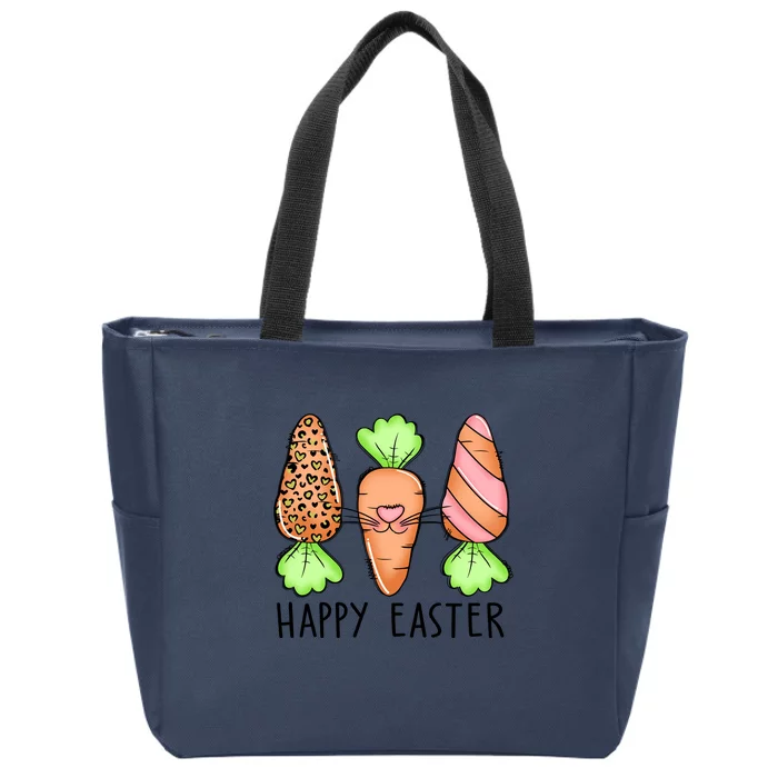 Cute Bunny Leopard Plaid Carrots Egg Hunting Happy Easter Day Zip Tote Bag