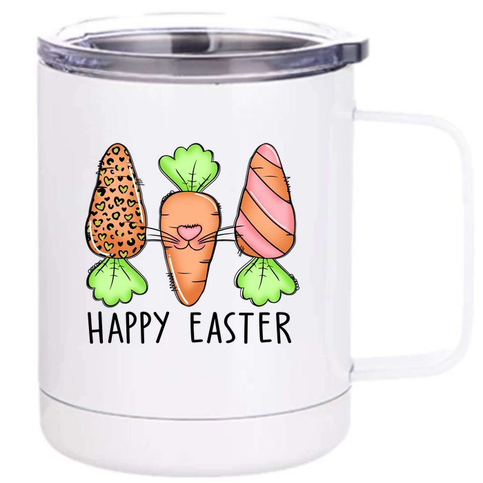 Cute Bunny Leopard Plaid Carrots Egg Hunting Happy Easter Day Front & Back 12oz Stainless Steel Tumbler Cup