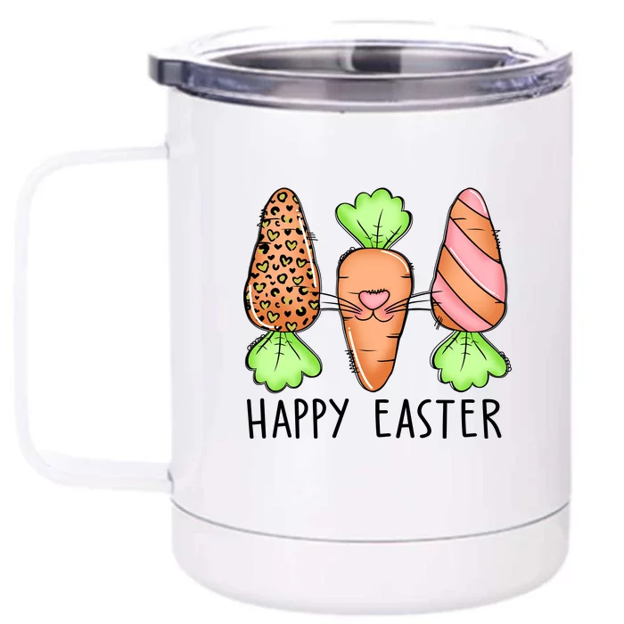 Cute Bunny Leopard Plaid Carrots Egg Hunting Happy Easter Day Front & Back 12oz Stainless Steel Tumbler Cup