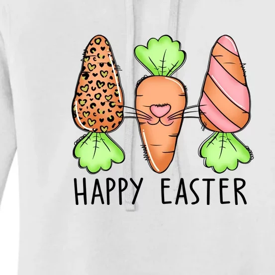 Cute Bunny Leopard Plaid Carrots Egg Hunting Happy Easter Day Women's Pullover Hoodie