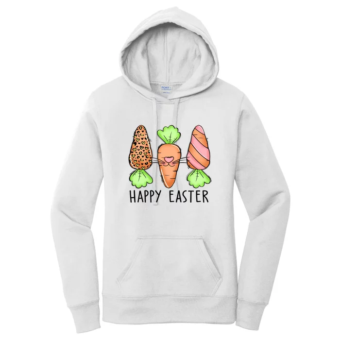 Cute Bunny Leopard Plaid Carrots Egg Hunting Happy Easter Day Women's Pullover Hoodie