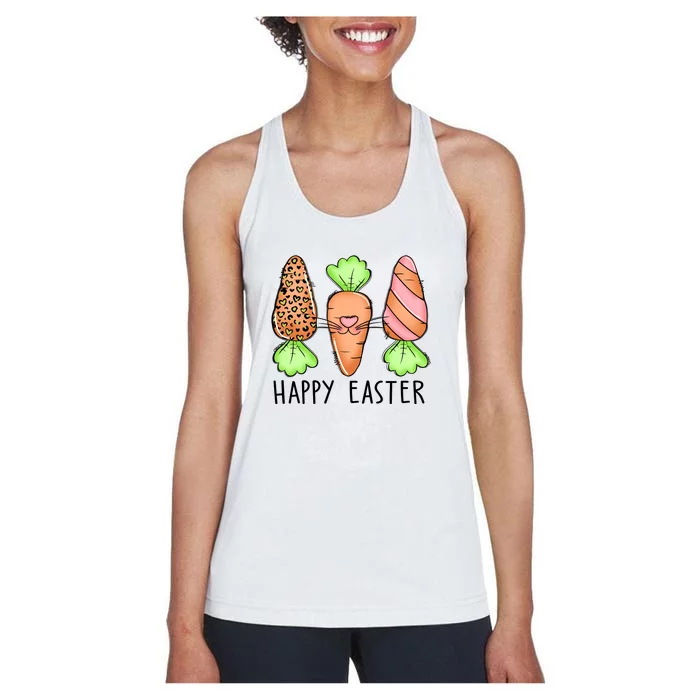 Cute Bunny Leopard Plaid Carrots Egg Hunting Happy Easter Day Women's Racerback Tank