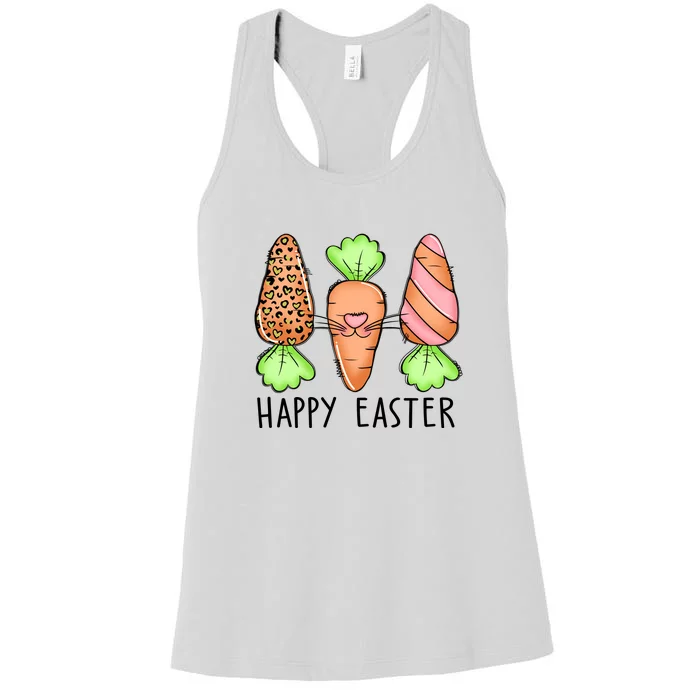 Cute Bunny Leopard Plaid Carrots Egg Hunting Happy Easter Day Women's Racerback Tank