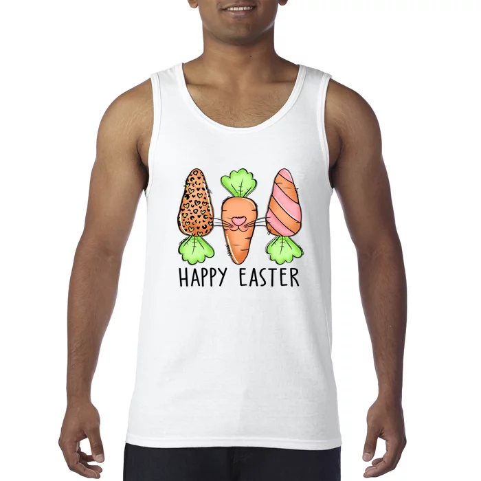 Cute Bunny Leopard Plaid Carrots Egg Hunting Happy Easter Day Tank Top