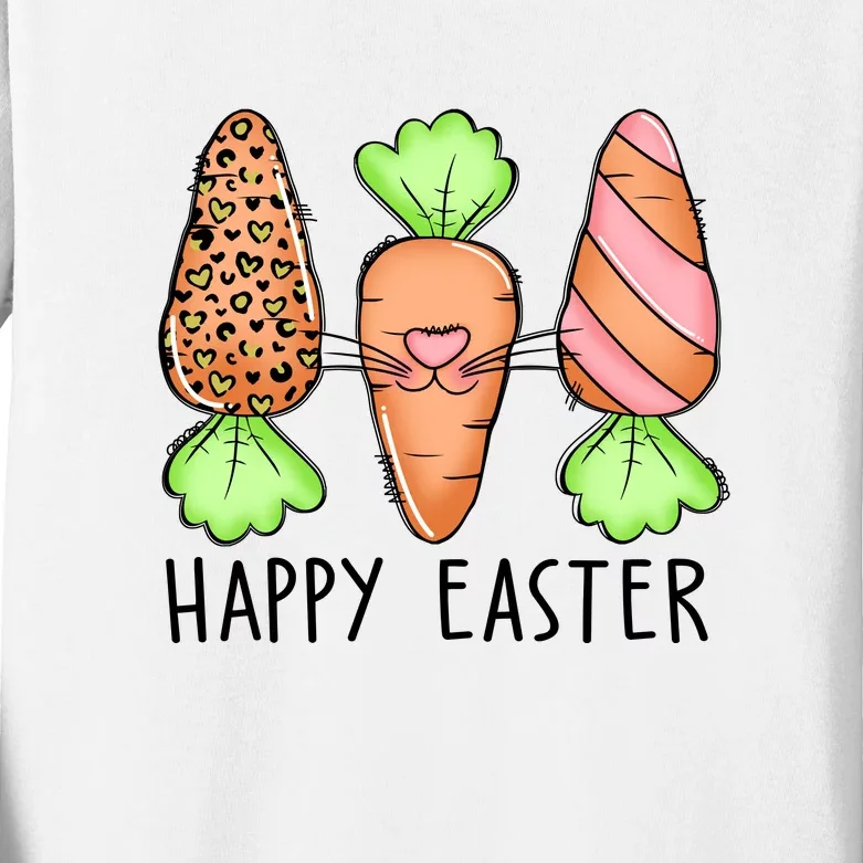 Cute Bunny Leopard Plaid Carrots Egg Hunting Happy Easter Day Kids Long Sleeve Shirt