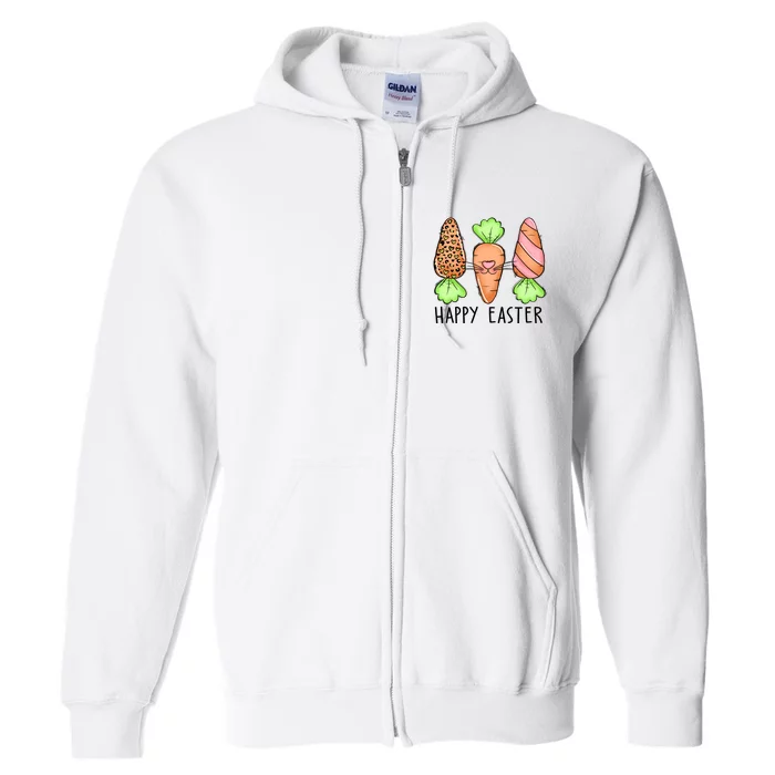 Cute Bunny Leopard Plaid Carrots Egg Hunting Happy Easter Day Full Zip Hoodie