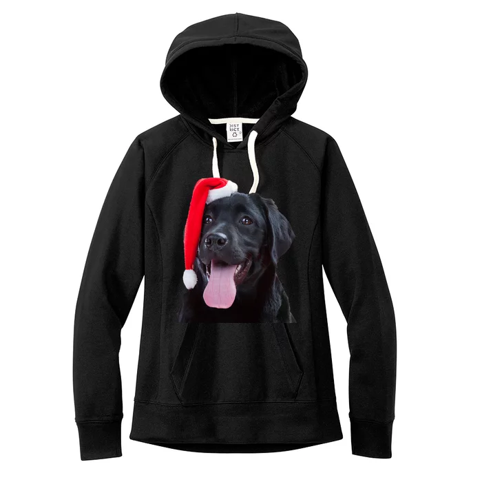 Cute Black Lab Santa Christmas Dog Funny Labrador Retriever Meaningful Gift Women's Fleece Hoodie