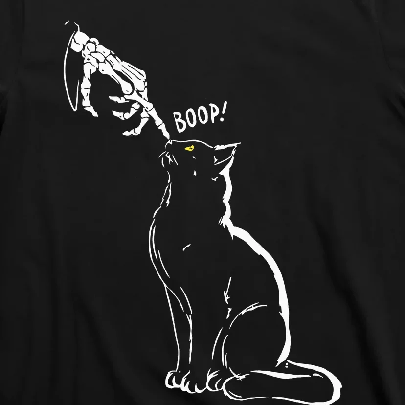 Cat Black Lover Skeleton Hand Boop Funny Halloween T-Shirt