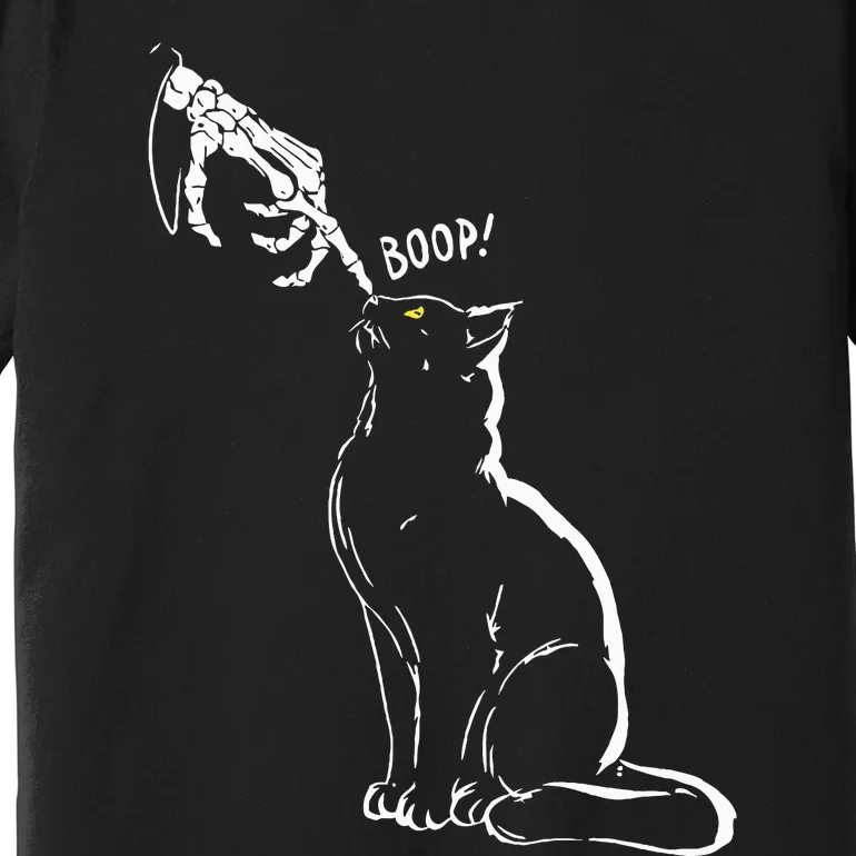 Cat Black Lover Skeleton Hand Boop Funny Halloween Premium T-Shirt