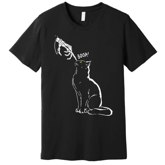 Cat Black Lover Skeleton Hand Boop Funny Halloween Premium T-Shirt