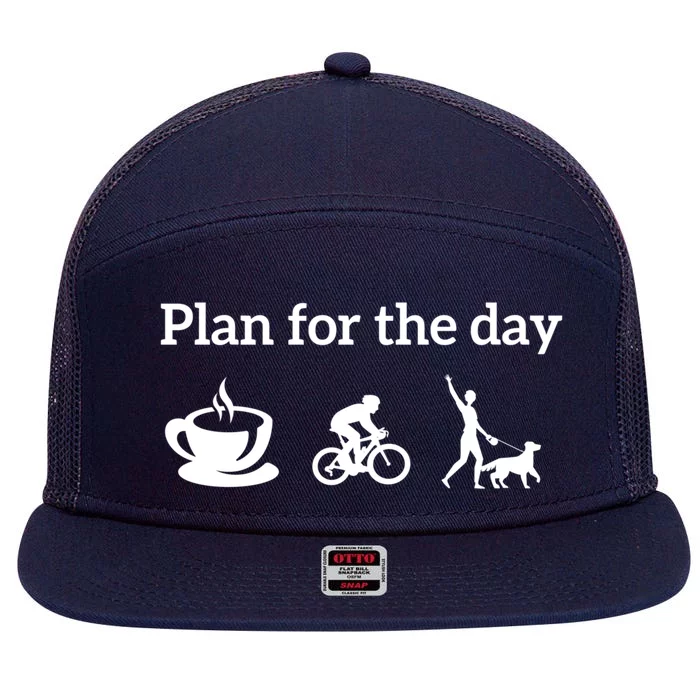 Cycling Biking Lover Cool Gift Plan For The Day Coffee Dogs Funny Gift 7 Panel Mesh Trucker Snapback Hat