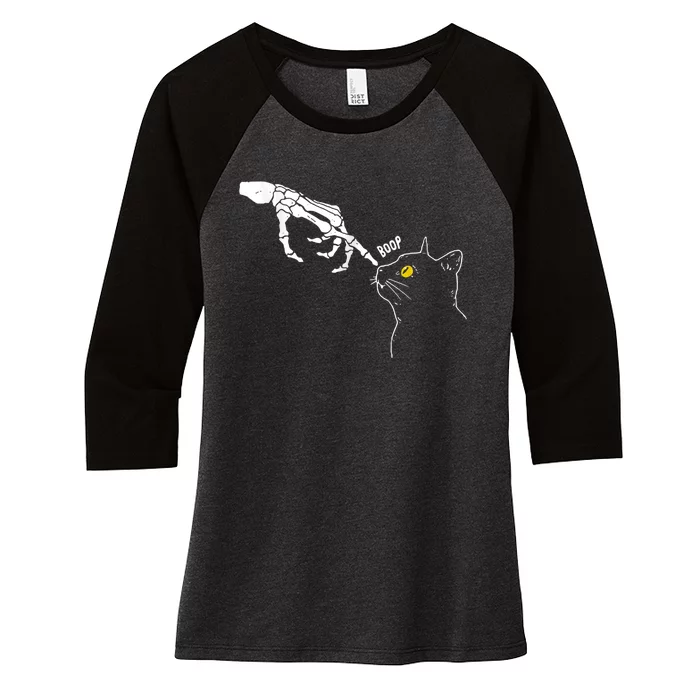 Cat Black Lover Skeleton Hand Boop Funny Halloween Women's Tri-Blend 3/4-Sleeve Raglan Shirt