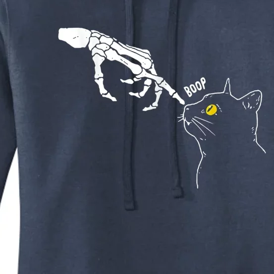 Cat Black Lover Skeleton Hand Boop Funny Halloween Women's Pullover Hoodie