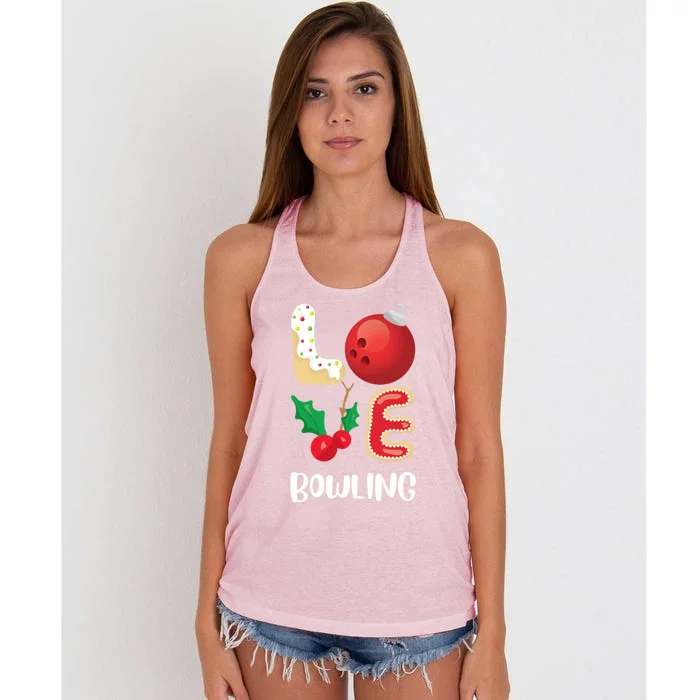 Christmas Bowling League Group Cute Gift Love Bowling Pajama Top Gift Women's Knotted Racerback Tank