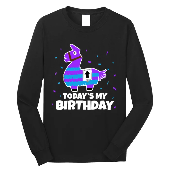 Cute Birthday Llama Funny Bday Animal Party Long Sleeve Shirt