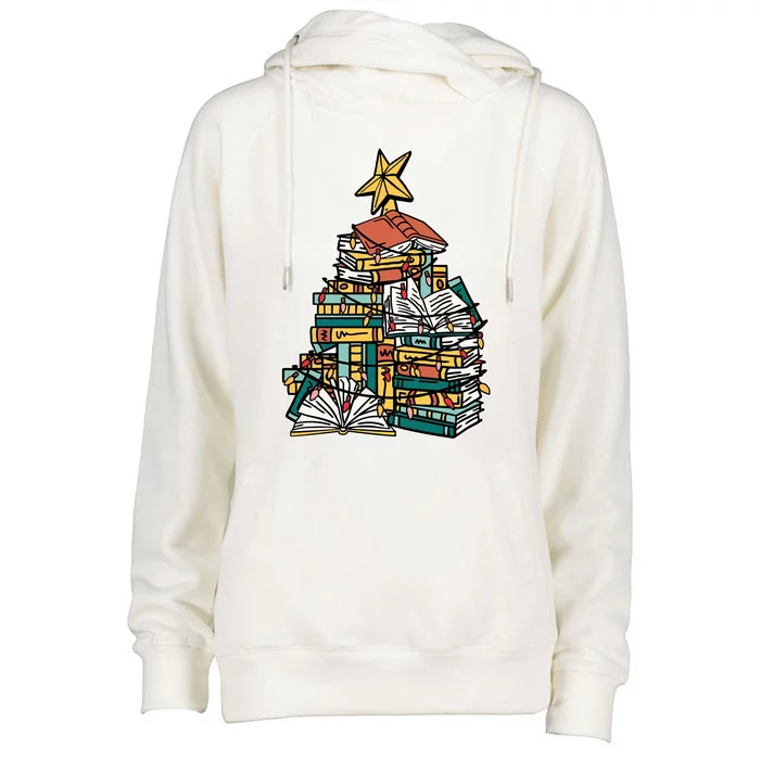 Christmas Book Lover Xmas Tree Reading Nerd Funny Gift Womens Funnel Neck Pullover Hood