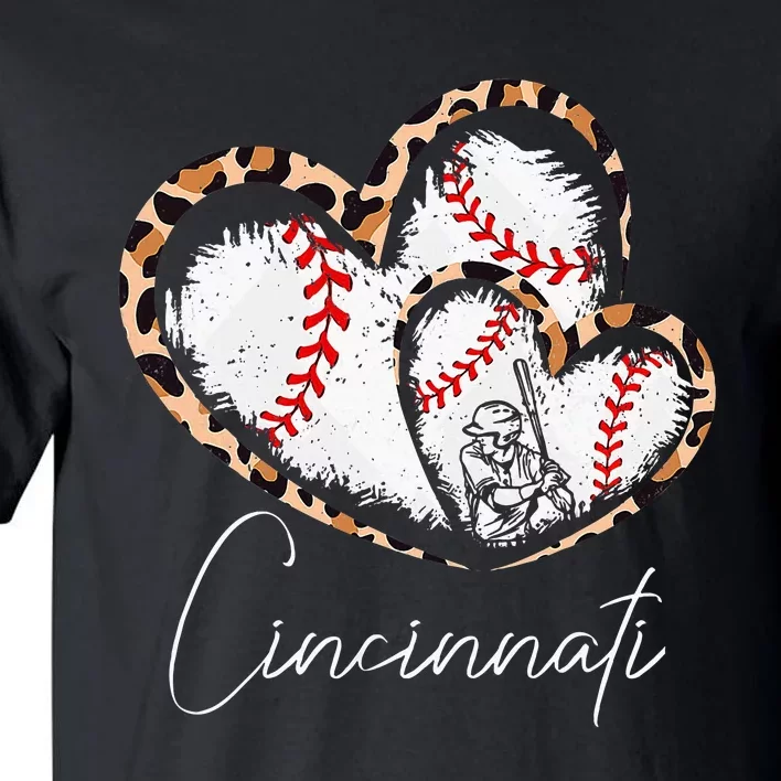 Cincinnati Baseball Leopard Heart Baseball Tall T-Shirt