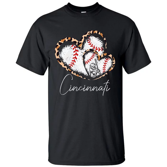 Cincinnati Baseball Leopard Heart Baseball Tall T-Shirt