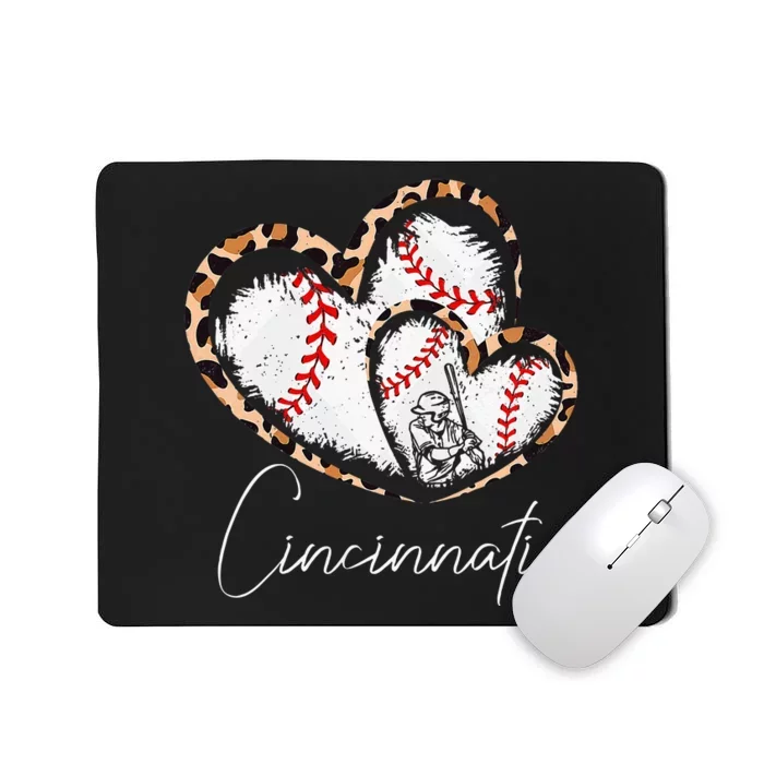 Cincinnati Baseball Leopard Heart Baseball Mousepad