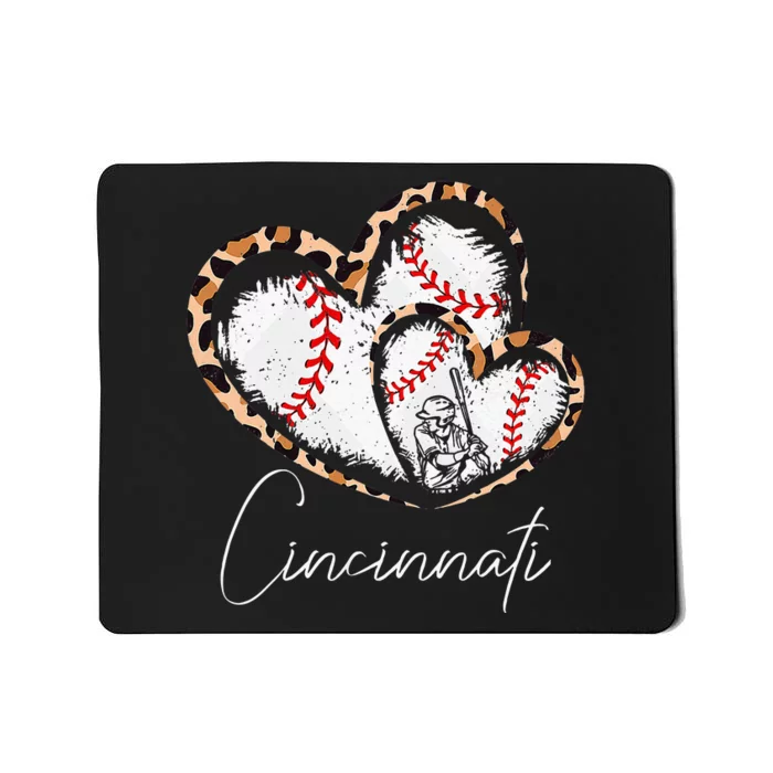 Cincinnati Baseball Leopard Heart Baseball Mousepad