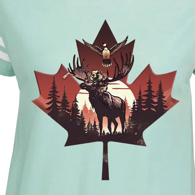 Canadian Beaver Moose And Goose Celebrating Canada Day Enza Ladies Jersey Football T-Shirt