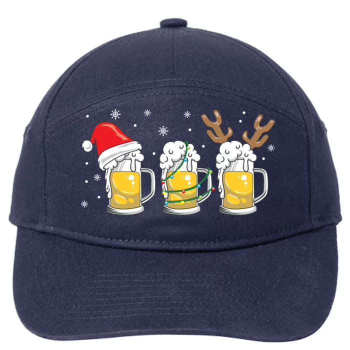 Christmas Beer Mugs Reinbeer Santa Hat Xmas Lights Costume Gift 7-Panel Snapback Hat