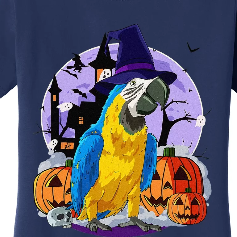 Cute BlueAndYellow Macaw Halloween Witch Pumpkin Women's T-Shirt