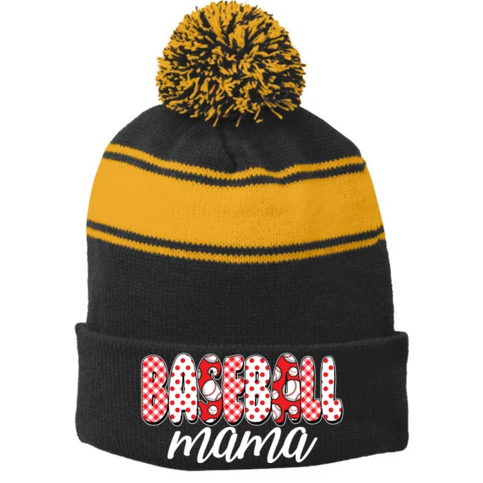 Cute Baseball Mama Stripe Pom Pom Beanie