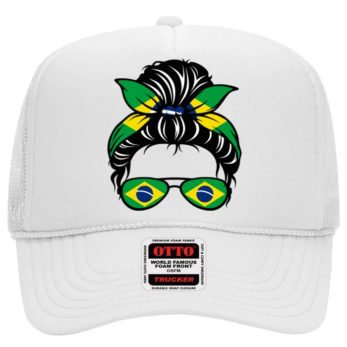 Cool Brazilian Messy Bun High Crown Mesh Trucker Hat